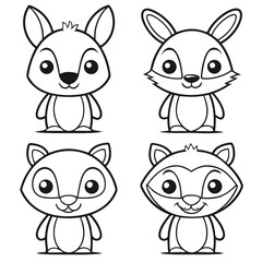 Cute Desert Animal Trio Camel, Jerboa, Lizard, Coyote, and Pronghorn Line Art