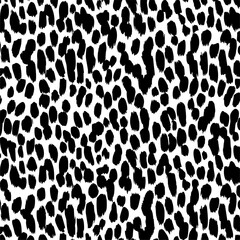 Fototapeta premium Seamless black and white leopard print pattern on fabric, abstract animal texture. Vector illustration