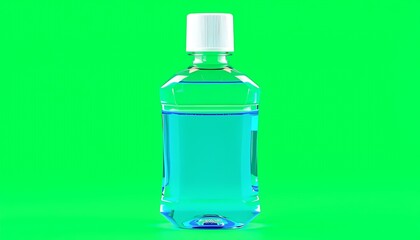 Translucent Bottle With Blue Liquid Isolated On Green Screen Background For Mockup Promotion Display With Clean Studio Look And Clear White Cap