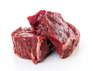 Obraz premium Premium quality fresh raw beef meat cut isolated on clean white background, high resolution studio shot with professional 35mm lens, photorealistic food ingredient for cooking, culinary, restaurant me