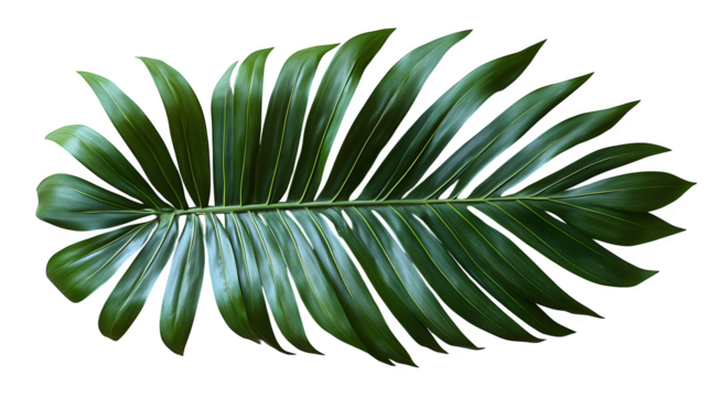 Tropical green palm leaf, isolated on white background