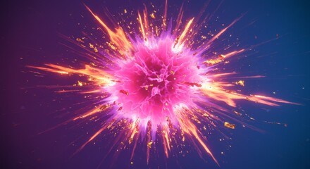Fototapeta premium Vibrant Cosmic Explosion - A stunning of a vibrant pink and orange explosion against a deep purple background. Perfect for science fiction, energy, or power themes
