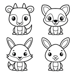 Desert Animals for Kids Camel, Jerboa, Lizard, Coyote, and Pronghorn Line Art