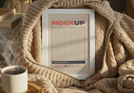 Frame Poster Mockup inside of Cozy Wool Sweater