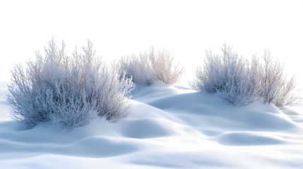 Winter snow landscape with icy terrain, isolated on white background