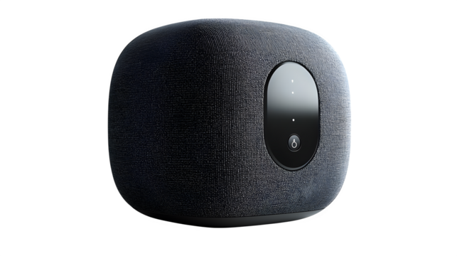 Wireless grey portable speaker with clean design, isolated on white background