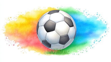 Obraz premium Soccer Ball in Colorful Watercolor Explosion
