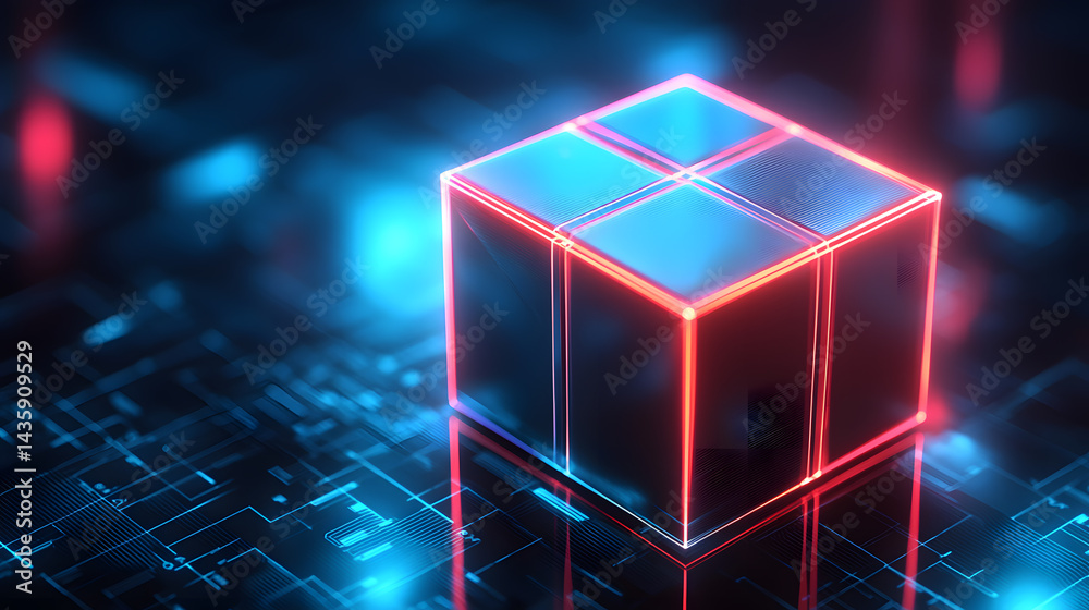 Poster digital cube rendering in futuristic environment technology concept abstract visuals high-tech setti