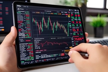 Tablet displaying stock market data