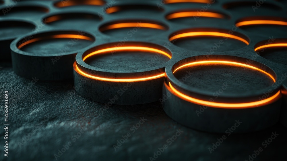 Canvas Prints abstract glowing circles, dark textured background, futuristic display