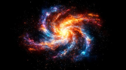 Fototapeta premium Fiery Orange and Blue Spiral Galaxy in Dark Space