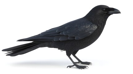 Fototapeta premium Crow Standing on White Background in High Resolution Image
