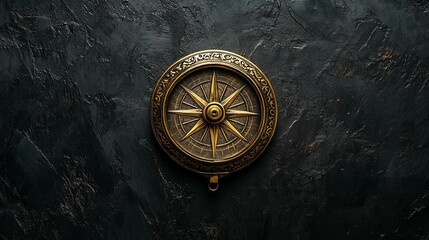 Fototapeta premium Vintage compass positioned centrally on dark textured surface.