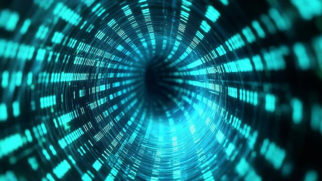 Digital Data Tunnel with Streaming Binary Code and Blue Light