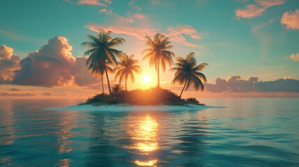 Obraz premium Tropical Island Sunset with Palm Trees