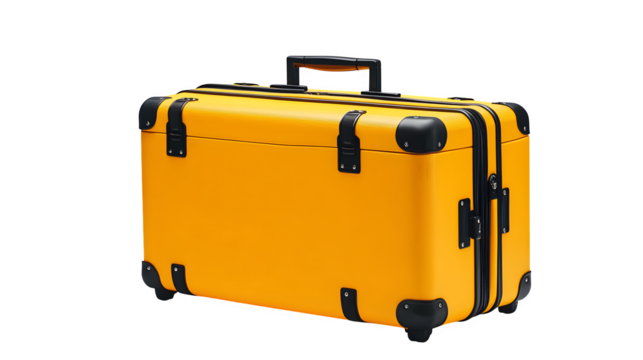 Yellow travel suitcase, isolated on white background