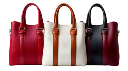 Set of fashionable leather handbags in red and white, luxury women?? accessories, isolated on white background