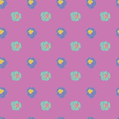 Pansy floral stylized handmade pattern, line drawing, Background Bright pink (hex# e35cd8). Elegant seamless pattern with decorative pansy flowers, Floral pattern for wedding invitations, wallpaper