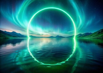 Neon Circle Floating Over Clouds generative ai