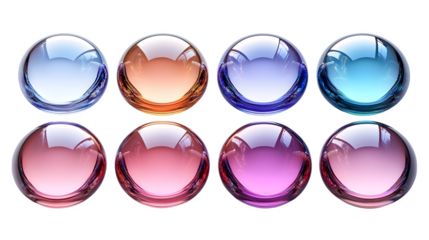 Set of iridescent circle shapes with holographic shimmer ideal for abstract design isolated on white background