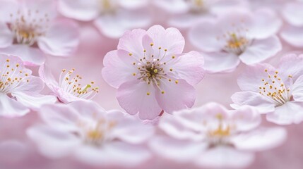 Fototapeta premium Delicate pink cherry blossoms clustered closely together.