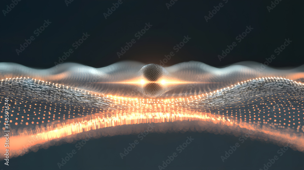 Poster visualizing signal waves in technology art abstract digital space 3d graphics minimalist design