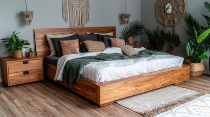 Cozy Wooden Bedroom with Boho Decor