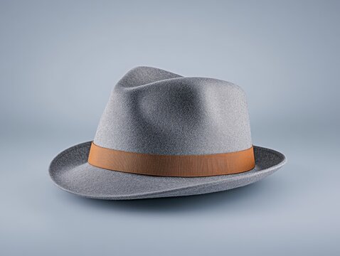 Gray fedora hat on plain background