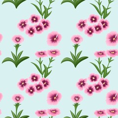 Vintage  Mini Dianthus Seamless Floral Pattern Light blue background
