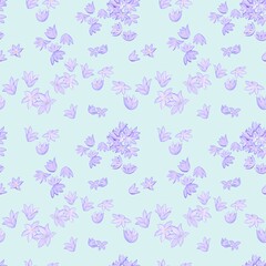 Vintage Chive blossoms Seamless Floral Pattern Light blue background