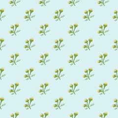 Vintage Pineapple weed Seamless Floral Pattern Light blue background