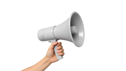 3d render woman hand holding megaphone Isolated on Transparent Background. Generative Ai