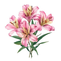Obraz premium bouquet of pink lilies with delicate petals and intricate details. showcasing their vibrant colors and natural beauty the arrangement is set against a plain white background. emphasizing the flowers'