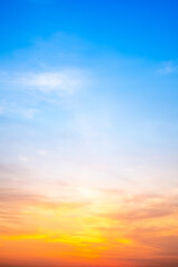 Beautiful , luxury soft gradient orange gold clouds and sunlight on the blue sky perfect for the background, take in evening,Twilight, Large size, high definition landscape photo