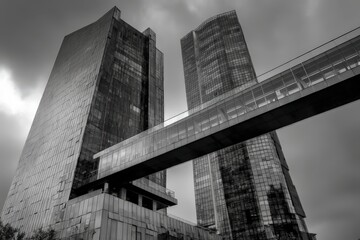 Modern Skyscrapers Under Dramatic Cloudy Sky in Urban Landscape