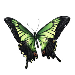 beautifully illustrated butterfly with vibrant green and black wings. showcasing intricate patterns and details the design emphasizes the elegance of the butterfly. making it suitable for artistic. ed