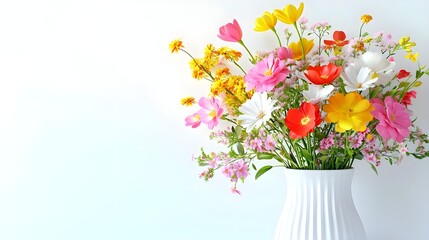 Colorful Floral Arrangement in White Vase Against Soft Background