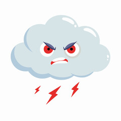 Obraz premium Angry Cartoon Cloud Icon – Cute Stormy Weather Emoji Minimalist Illustration