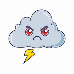 Obraz premium Angry Cartoon Cloud Icon – Cute Stormy Weather Emoji Minimalist Illustration
