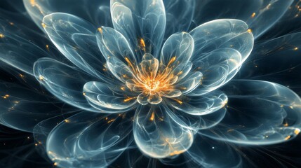 Obraz premium Glowing Blue and Gold Abstract Flower