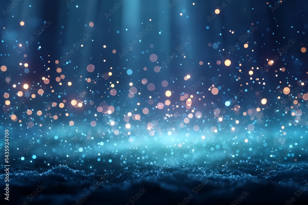 Wall mural blue sparkle background with light rays and shimmering particles