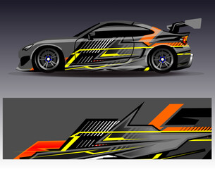 Obraz premium Car wrap design vector. Graphic abstract stripe racing background designs for vehicle, rally, race, adventure and car racing livery