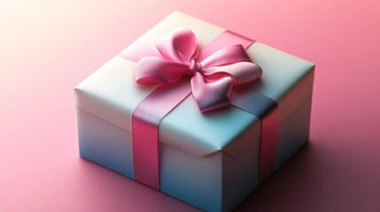 Fototapeta premium Pastel Pink And Blue Gift Box With Pink Ribbon