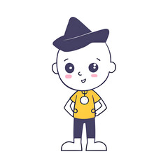 Cute Cartoon Boy in a Hat, Perfect for Kids' Content.