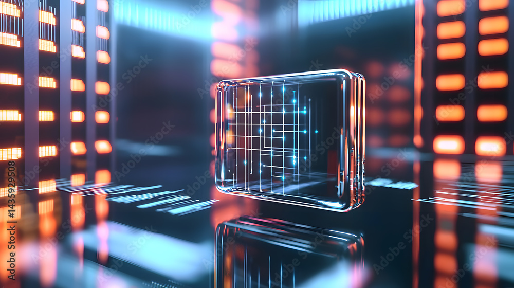 Poster neural ai chip innovation showcase technology lab stock image futuristic environment close-up view a