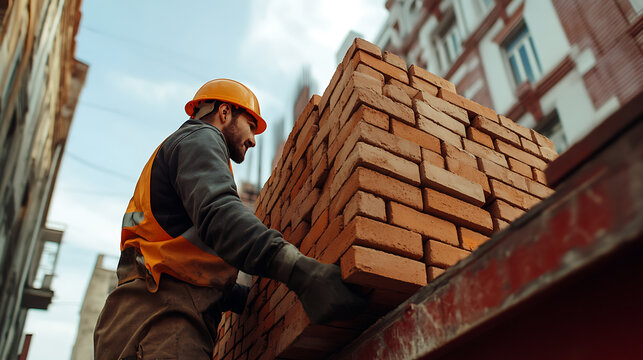 Construction Worker Handling Bricks