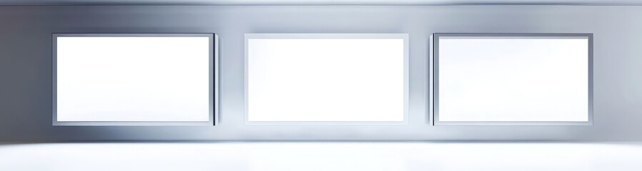 Three different sizes of blank white screen monitors, isolated on a white backg front view
