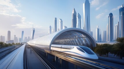 Naklejka premium A hyperloop station in Dubai, allowing passengers to travel at supersonic speeds across the UAE.