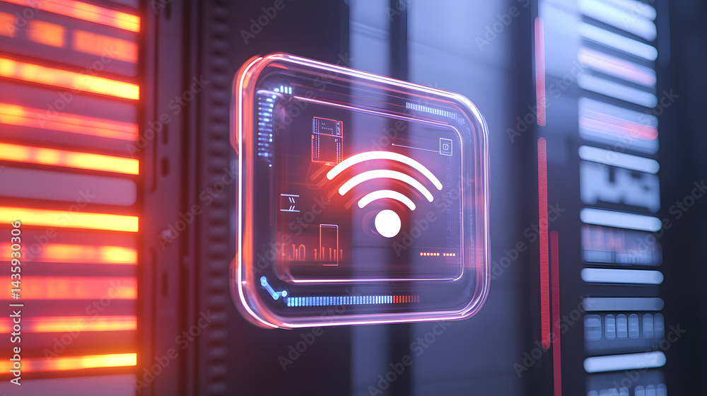 Poster wireless signal display in a data center technology visual digital environment futuristic viewpoint