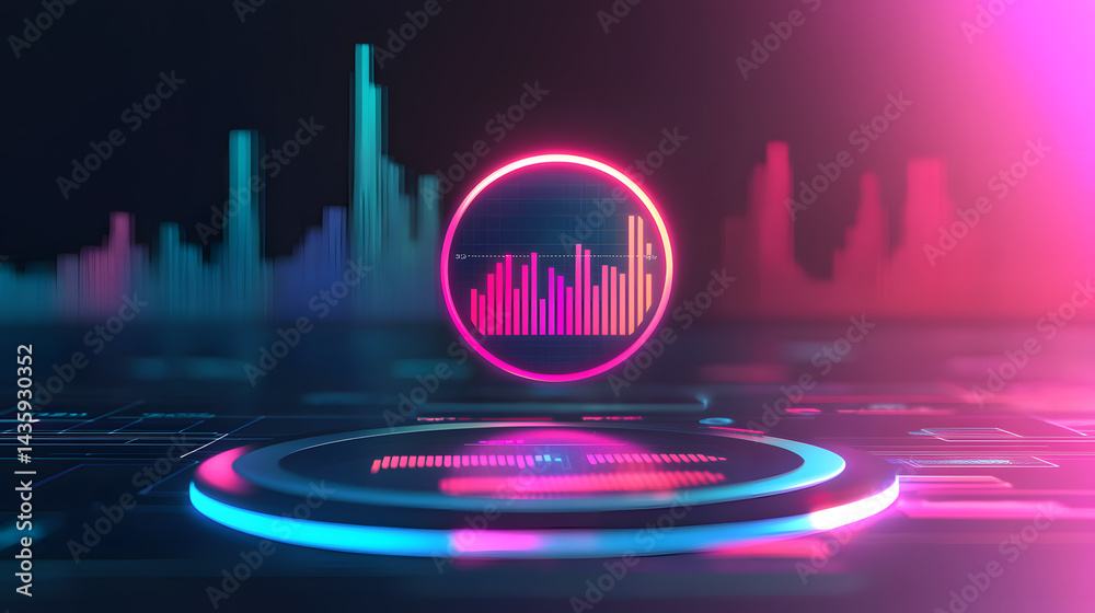 Poster dynamic business analytics chart icon floating in futuristic digital environment for data visualizat